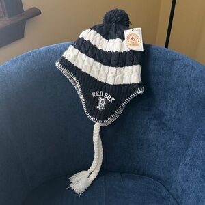 Red Sox Black and White Striped Pom-Pom Hat Women’s